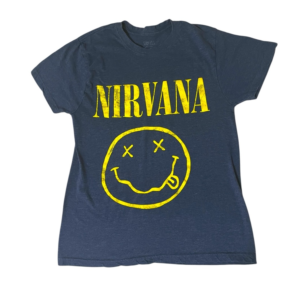 Nirvana Smily Face Unisex Tee, Blue, Size S